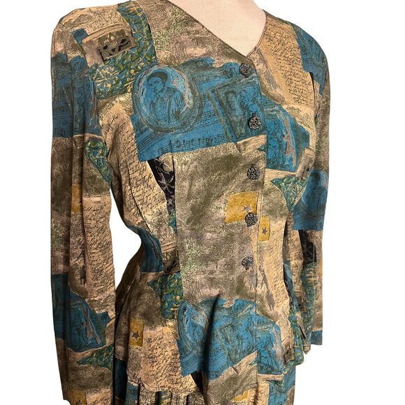 Vintage Carole Little Petites Skirt Blouse size 4 patchwork design Boho - Picture 11 of 16